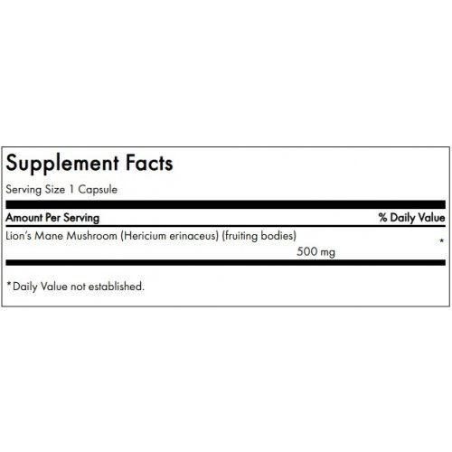 SWANSON Full Spectrum Lion's Mane Mushroom Memory and Brain Health 500mg Liūto karčiai 60 kapsulių