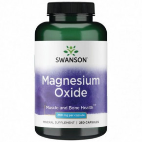 SWANSON Magnesium Oxide 200mg Muscle and Bone Health Magnijs 250 kapsulių
