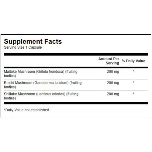 SWANSON Triple Mushroom Complex Immune Health Maisto papildas Maitake, Reishi ir Shiitake 60 kapsulių
