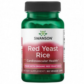 SWANSON Red Yeast Rice Cardiovascular Health Raudonųjų mielių ryžių maisto papildas 60 kapsulių