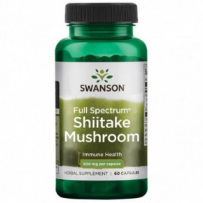 SWANSON Full Spectrum Shiitake Mushroom 500mg Immune Health Shiitake grybų maisto papildas 60 kapsulių