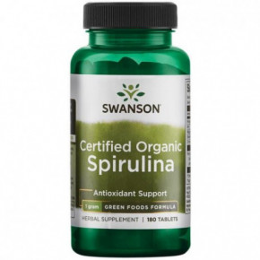SWANSON Certified Organic Spirulina 500mg Antioxidant Support Spirulina 180 kapsulių