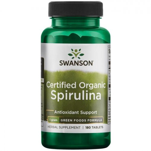 SWANSON Certified Organic Spirulina 500mg Antioxidant Support Spirulina 180 kapsulių