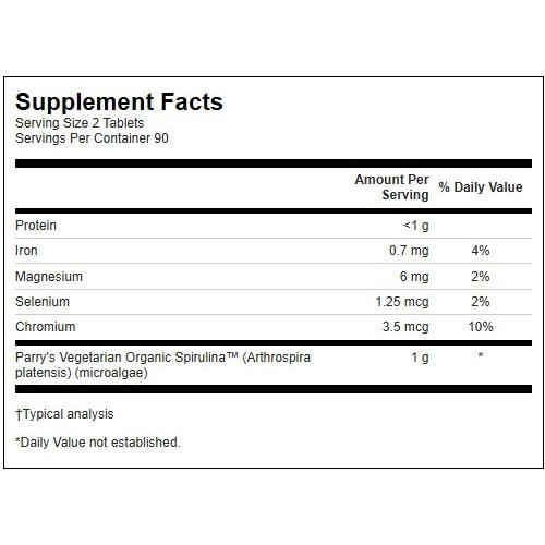 SWANSON Certified Organic Spirulina 500mg Antioxidant Support Spirulina 180 kapsulių