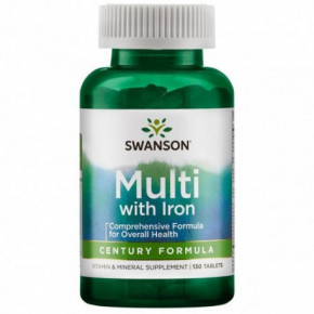 SWANSON Multivitamin with Iron Multivitaminų ir mineralų kompleksas su geležimi 130 kapsulių