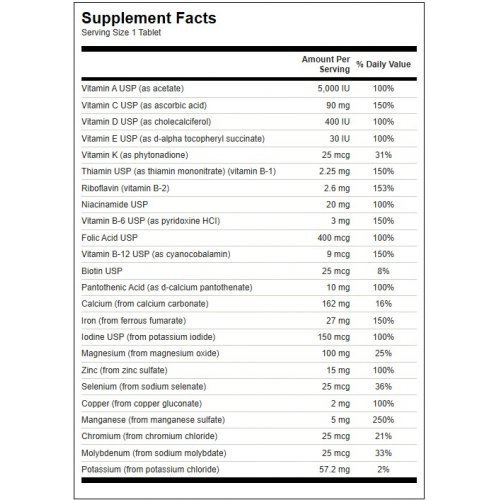 SWANSON Multivitamin with Iron Multivitaminų ir mineralų kompleksas su geležimi 130 kapsulių