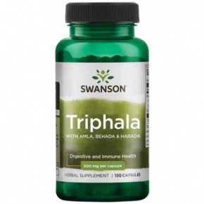 SWANSON Triphala 500mg Digestive and Immune Health Maisto papildas Triphala 100 kapsulių