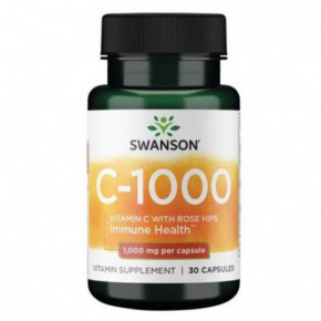 SWANSON Vitamin C with Rose Hips 1000 mg Vitamīns C ar ērkšķogu ekstraktu 30 kapsulas