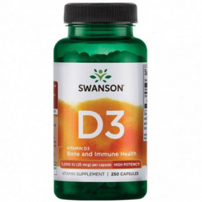 SWANSON High Potency Vitamin D3 1.000 IU (25mcg) Bone and Immune Health 250 kapsulių