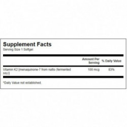SWANSON Natural Vitamin K2 100mcg Bone and Cardiovascular Health Natūralus vitaminas K2 30 kapsulių