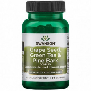 SWANSON Grape seed, Green Tea & Pine Bark Complex Vynuogių sėklų, žaliosios arbatos Ir pušies žievės kompleksas 60 kapsulių