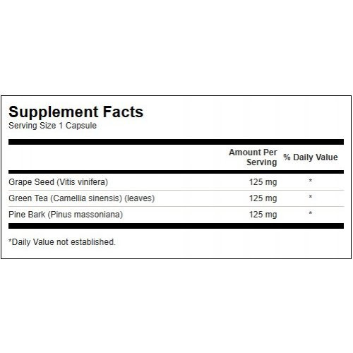 SWANSON Grape seed, Green Tea & Pine Bark Complex Vynuogių sėklų, žaliosios arbatos Ir pušies žievės kompleksas 60 kapsulių