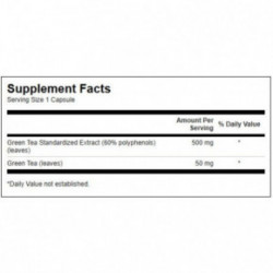 SWANSON Green Tea Extract 500mg Antioxidant Support Žaliosios arbatos ekstraktas 60 kapsulių