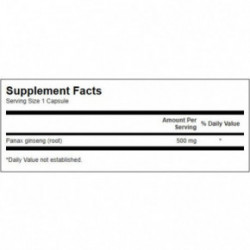 SWANSON Korean Ginseng 500mg Brain and Immune Health Maisto papildas ženšenis 100 kapsulių