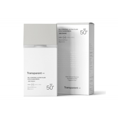 Transparent Lab Oil Control Ultra-Fluid Cica Sunscreen SPF50 Veido apsauga su mineraliniais ir cheminiais filtrais 100ml