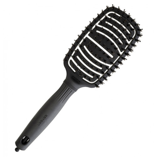 Olivia Garden Expert Care Flex Boar & Nylon Black Juodas plaukų šepetys su jonizuotais šereliais Black