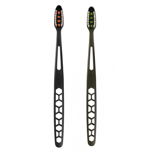 Jordan Ultralite 1+1 Toothbrush Medium Dantų šepetėlių rinkinys Green + Black