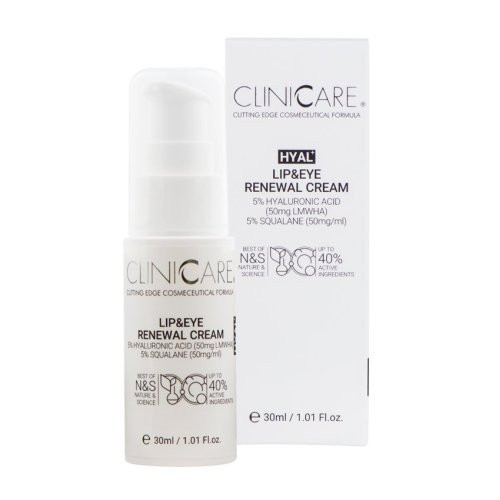 Cliniccare Hyal + Lip & Eye Renewal Cream Priešraukšlinis drėkinamasis kremas akių ir lūpų sričiai 30ml
