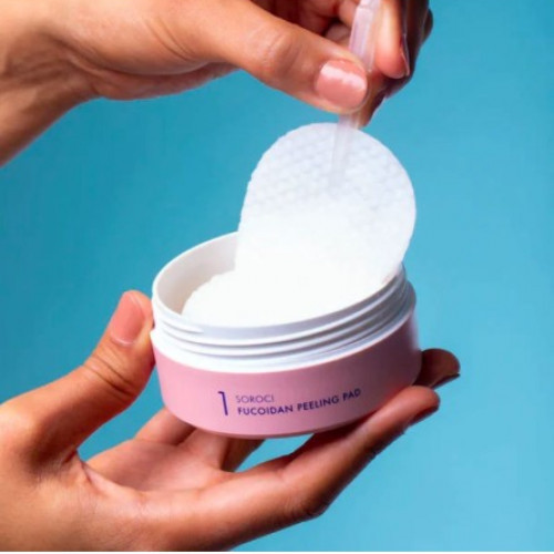 Soroci Fucoidan Peeling and Smoothing Facial Pads Šveičiamųjų ir raminamųjų diskelių rinkinys 70 vnt.