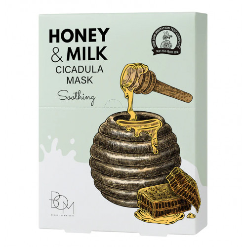 BOM Honey & Milk Cicadula Mask Raminančios odą lakštinės veido kaukės 10 vnt.