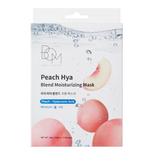 BOM Peach Hya Blend Moisturizing Mask Drėkinančios odą lakštinės veido kaukės 10 vnt.