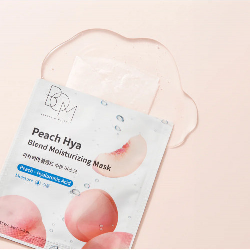BOM Peach Hya Blend Moisturizing Mask Drėkinančios odą lakštinės veido kaukės 10 vnt.