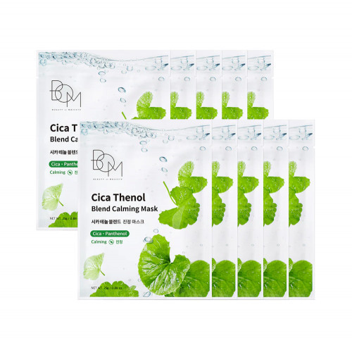 BOM Cica Thenol Blend Calming Mask Raminančios odą lakštinės veido kaukės 10 vnt.