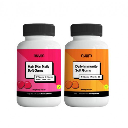 Nuum Cosmetics Daily Immunity + Hair Skin Nails Soft Gums Set Maisto papildų rinkinys