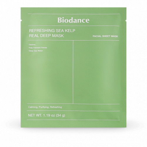 Biodance Refreshing Sea Kelp Real Deep Mask Riebalų išsiskyrimą balansuojanti naktinė lakštinė veido kaukė 34g