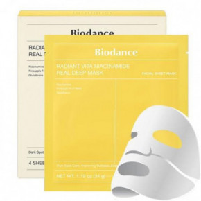 Biodance Radiant Vita Niacinamide Real Deep Mask Šviesinanti veido kaukė su niacinamidu ir glutationu 4x34 g.