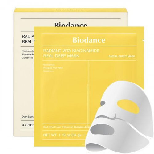 Biodance Radiant Vita Niacinamide Real Deep Mask Šviesinanti veido kaukė su niacinamidu ir glutationu 34g