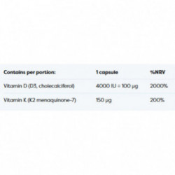 Osavi Vitamin D3 + K2, 4000IU + 150 mcg Maisto papildas 120 kapsulių