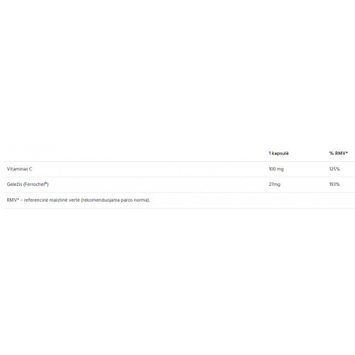 Ecosh Ferrochel Maisto papildas Bioaktyvus geležies bisglicinatas 90 kapsulių