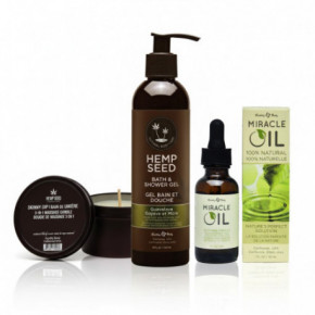 Hemp Seed Body Oil,Massage Candle and Bath & Shower Gel Set Vonios SPA rinkinys