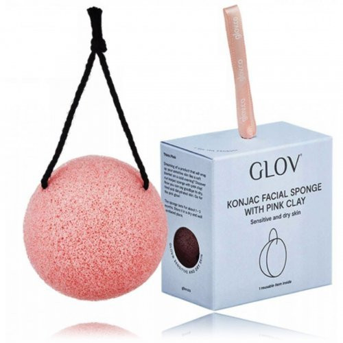 Glov Konjac Facial Sponge With Pink Clay Veido kempinėlė Pink