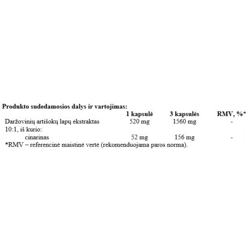 Ecosh Artichoke Extract Maisto papildas, artišokų ekstraktas 60 kapsulių