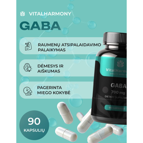 Vitalharmony GABA 700 mg Maisto papildas 90 kapsulių