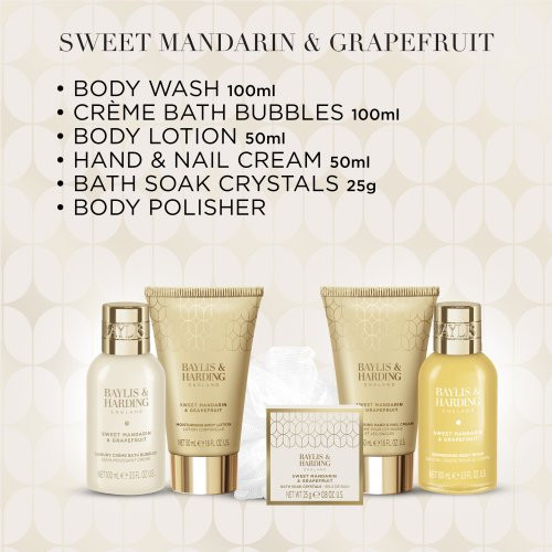 Baylis & Harding Sweet Mandarin & Grapefruit Luxury Pamper Present Gift Box Set Šventiškai supakuotas kūno priežiūros priemonių rinkinys