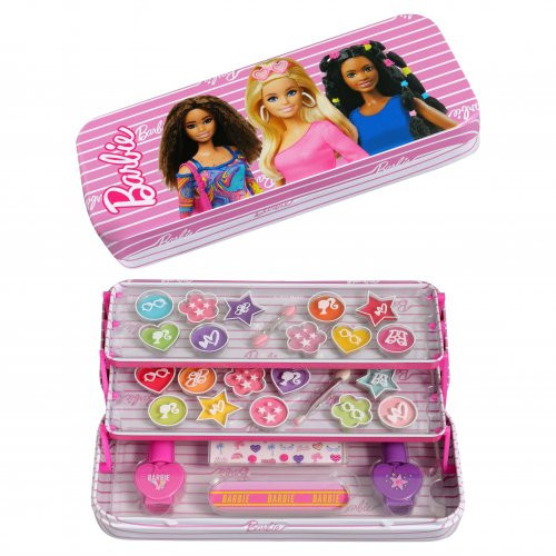 Barbie Makeup Tin with 3 Folding Trays Dekoratyvinės kosmetikos vaikiškas rinkinys 1 vnt.