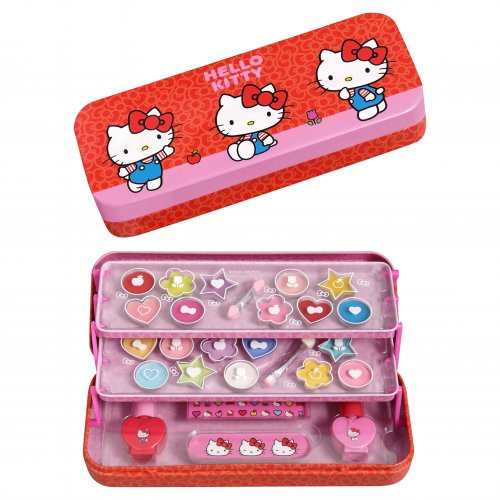 Hello Kitty Makeup Tin with 3 Folding Trays Katytės Kitės dekoratyvinės kosmetikos vaikiškas rinkinys 1 vnt.