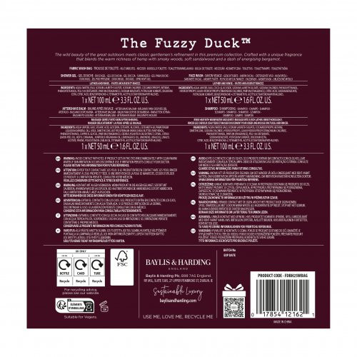 Baylis & Harding The Fuzzy Duck Bergamot, Hemp & Sandalwood Men's Luxury Wash Bag Gift Set Kūno priežiūros rinkinys