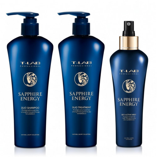 KlipShop T-LAB Professional Sapphire Energy Plaukus stiprinantis priežiūros priemonių rinkinys