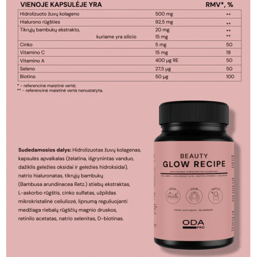 ODA Pro Beauty Glow Recipe Supplements Daugiafunkciniai maisto papildai 60 kapsulių