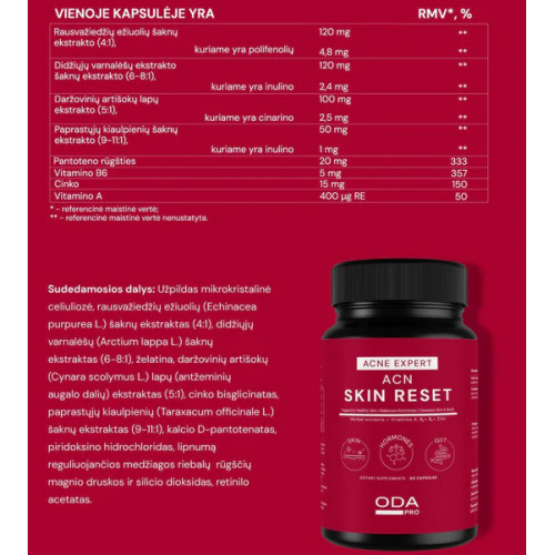 ODA Pro ACN Skin Reset Daugiafunkciai maisto papildai 60 kapsulių