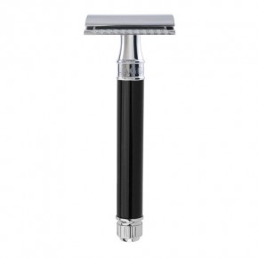 Edwin Jagger Long Chrome Lined DE Safety Razor Skustuvas su ypač ilga rankenėle Black