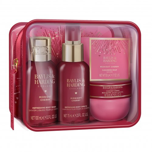 Baylis & Harding Midnight Cherry Luxury Travel Wash Bag Gift Set Dovanų rinkinys