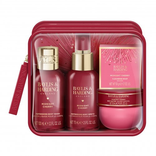 Baylis & Harding Midnight Cherry Luxury Travel Wash Bag Gift Set Dovanų rinkinys