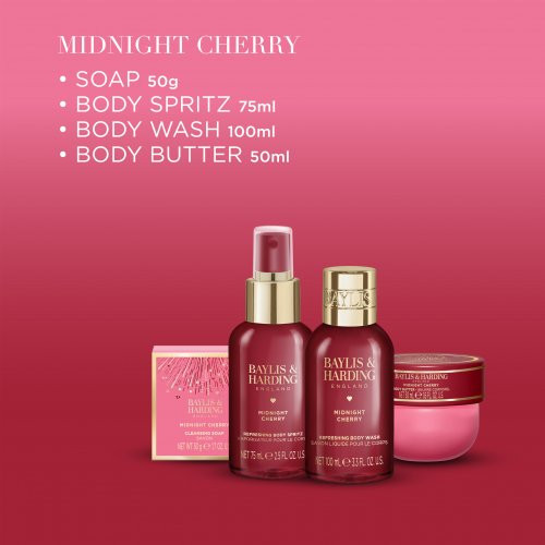 Baylis & Harding Midnight Cherry Luxury Travel Wash Bag Gift Set Dovanų rinkinys