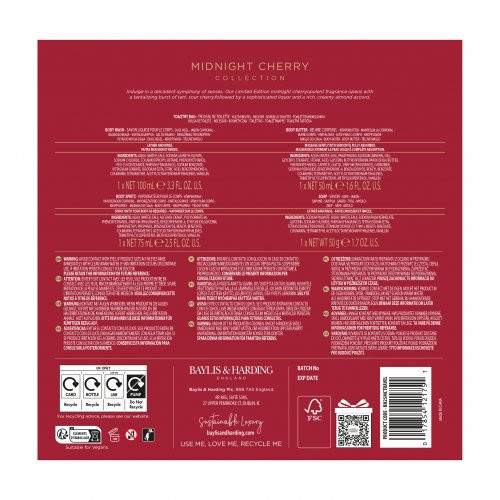 Baylis & Harding Midnight Cherry Luxury Travel Wash Bag Gift Set Dovanų rinkinys