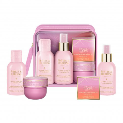 Baylis & Harding Jojoba, Vanilla & Almond Oil Luxury Travel Wash Bag Gift Set Dovanų rinkinys